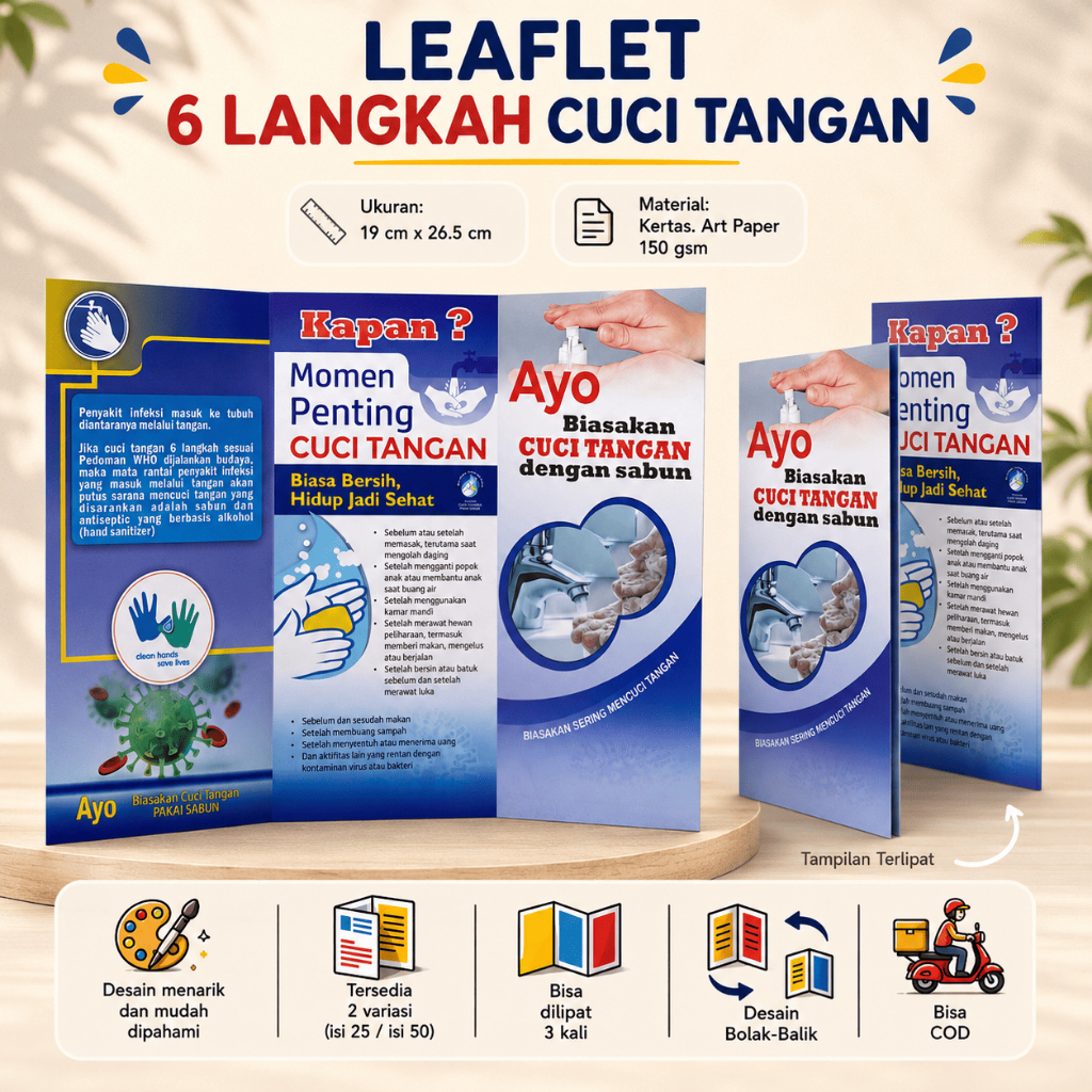 Leaflet Biasakan Mencuci Tangan - Brosur Cara Cuci Tangan