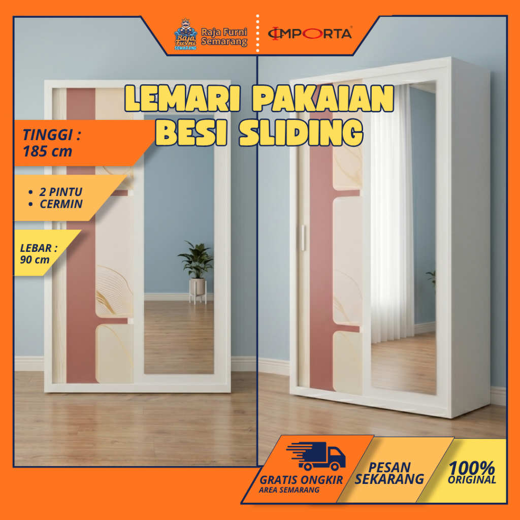 Lemari Pakaian Besi Pintu Sliding Minimalis Aesthetic Murah Awet Semarang