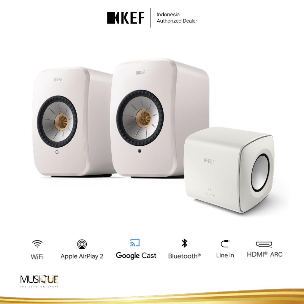 KEF LSX II with KEF Kc62  Subwoofer - Cotton White