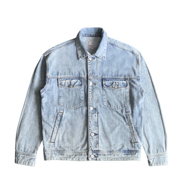 Spao distressed trucker denim jacket washed light indigo jaket jeans outerwear