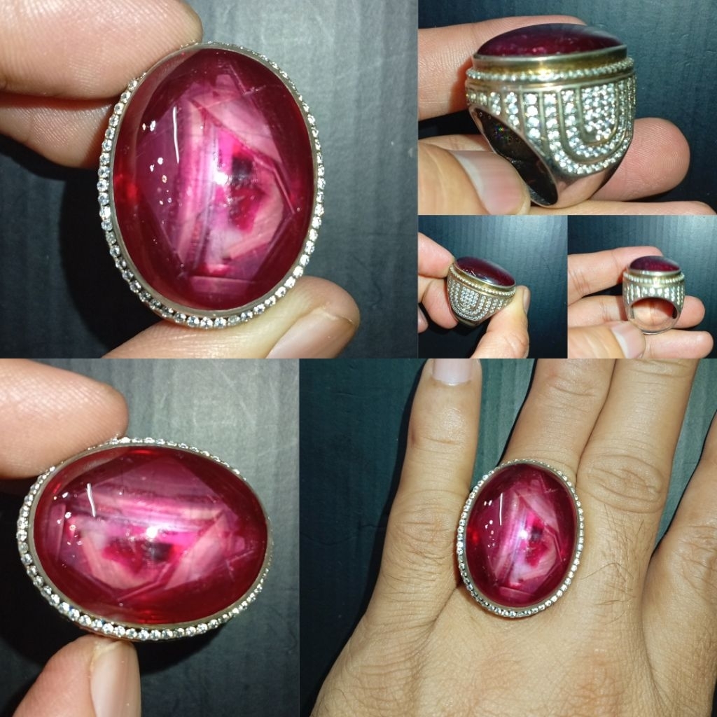 Pigeon Blood Ruby Star Madagaskar dim 27 ring perak Handmade