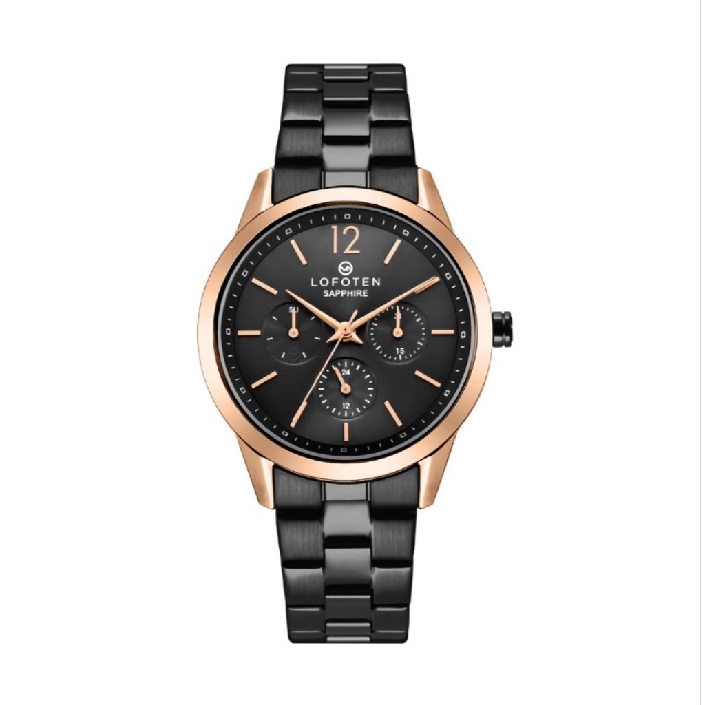 Jam Tangan Lofoten 2309 Rantai Hitam Dasar Hitam Kombinasi Rosegold Unisex