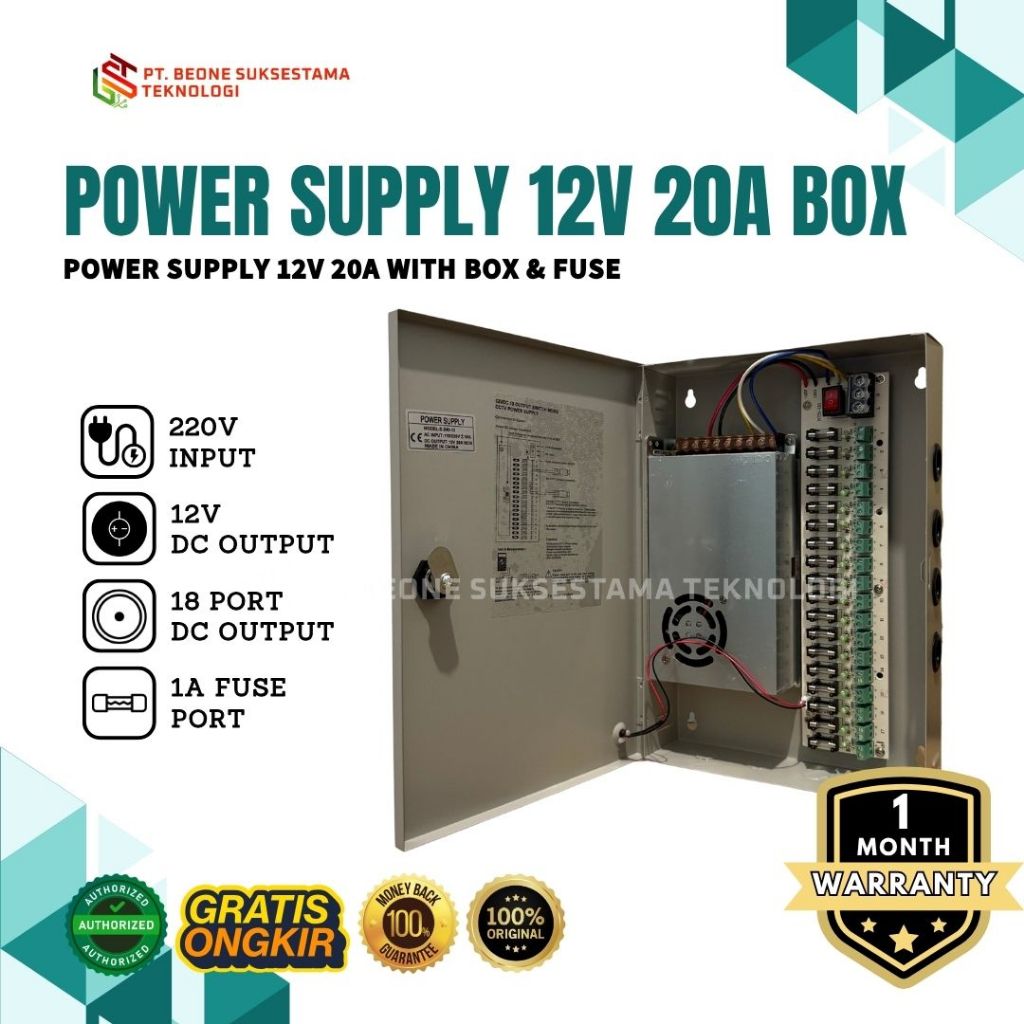 PSU Power Supply CCTV 12V 20A Box -PSU Box CCTV - Bergaransi
