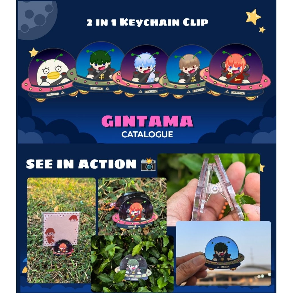 Gintama Alien Series Acrylic Clip Keychain | 2-in-1 Acrylic Charm & Memo Clip | Gintoki Hijikata Sho