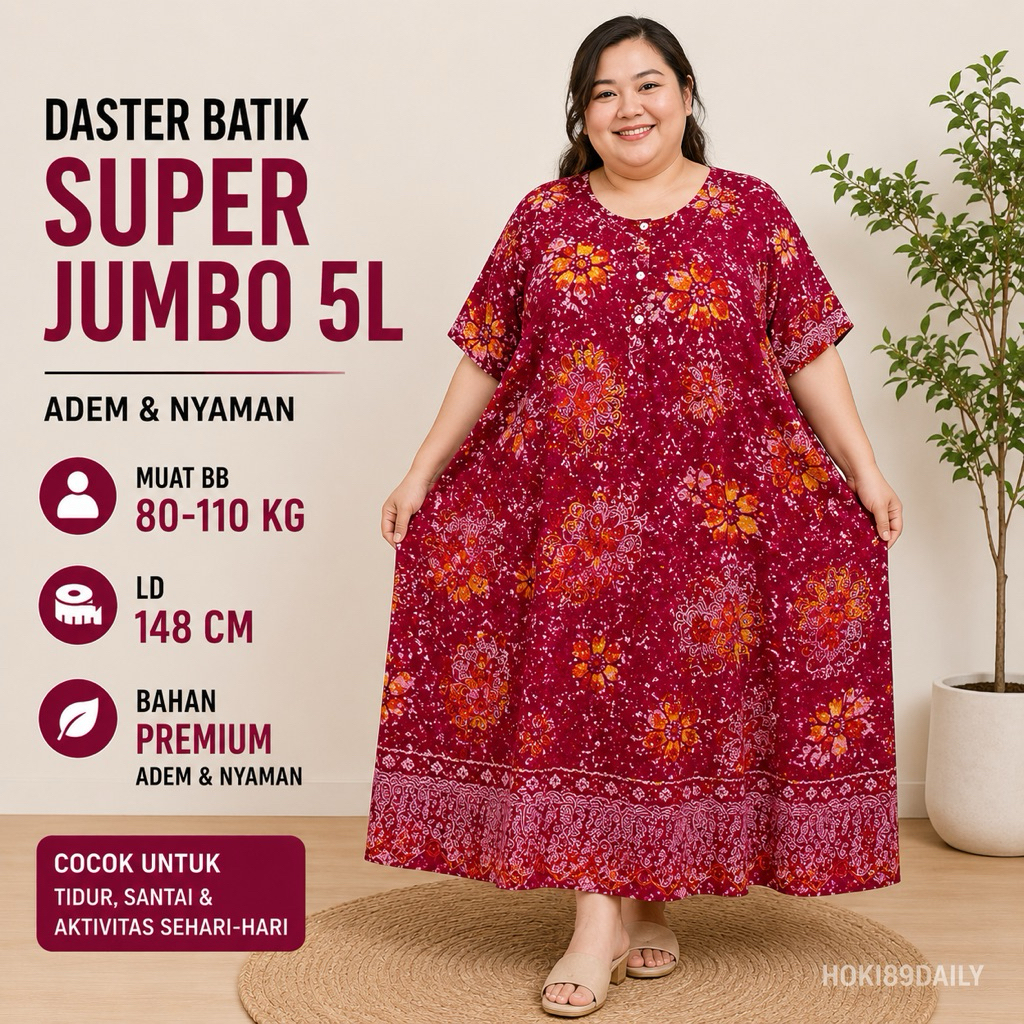 HOKI 89 DAILY | PRIMADONA DASTER BATIK SUPER JUMBO 5L WANITA DEWASA LD 148CM MUAT BB 80-110KG DASTER