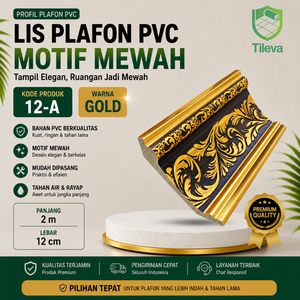 Tileva New Lis Pvc / Lis Plafon Motif Modern / Lebar12CM x Panjang 2M