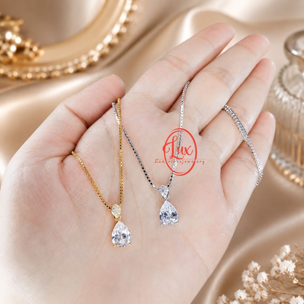 Kalung permata diamond tetes kecil