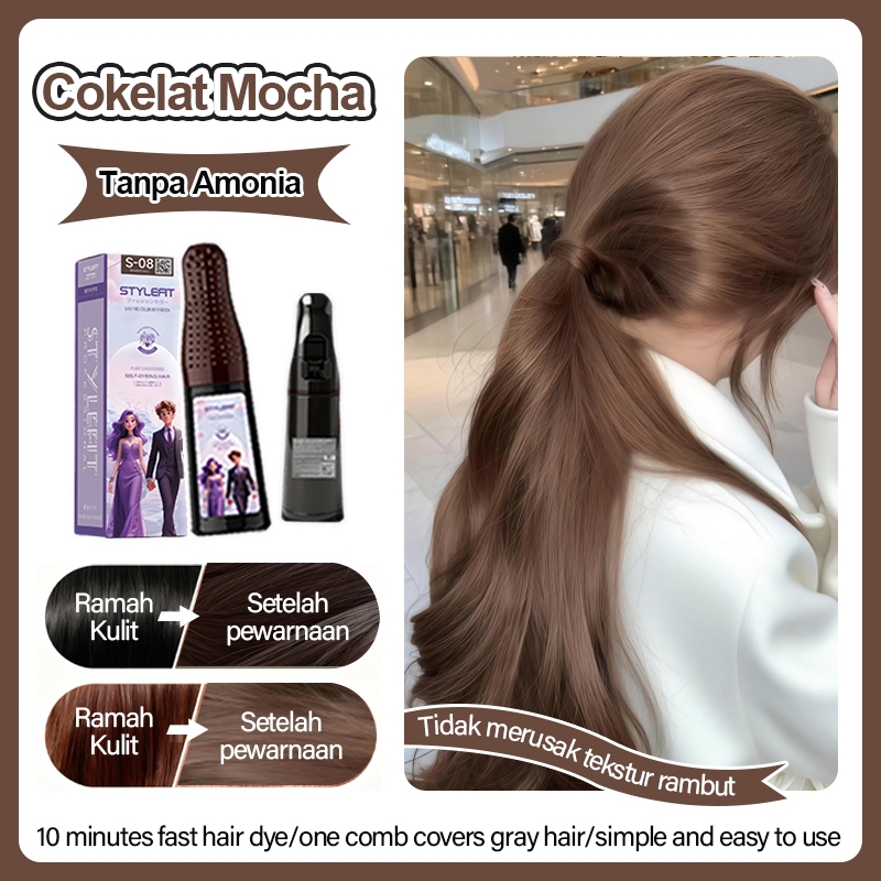 [ one comb covers gray hair] STYLE FIT Cokelat Mocha cat Rambut Pewarna Herbal hair coloring (pewarn
