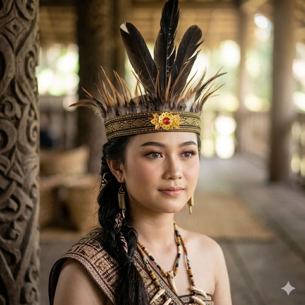 Bando Bulu Mahkota Bando Badana Dayak Papua Pita Gold Aksesoris Rambut Ikat Kepala