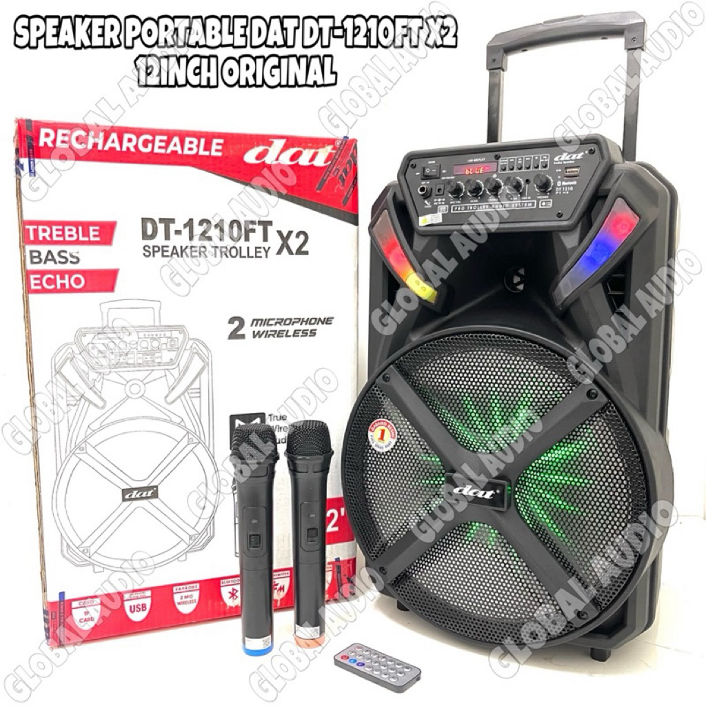 Speaker Portable DAT DT1210FTX2 12inch Original Free 2bh Mic Wireless Dat 1210 ftx2 ( Bisa COD )