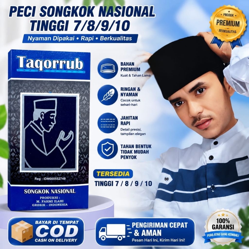PECI TAQORRUB kopiah nasional peci hitam peci presiden peci santri peci ceper peci bagus