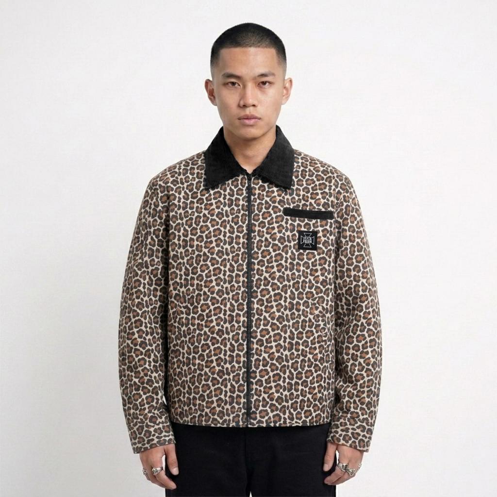 FRDM Streetwear Jaket Boxy Fit Work Jacket Motif Leopard Macan Freedom