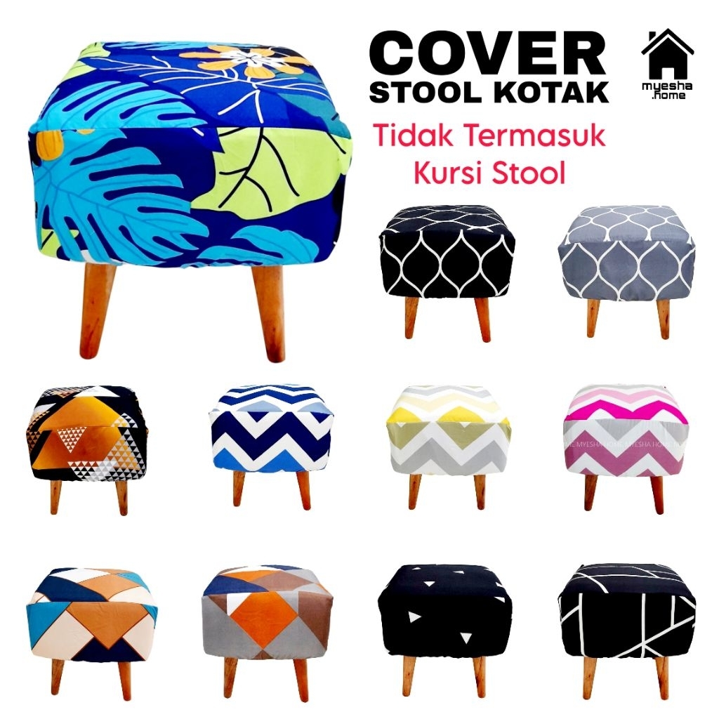 Cover Kursi Stool Kotak / Sarung Kursi Stool Kotak Motif Estetik