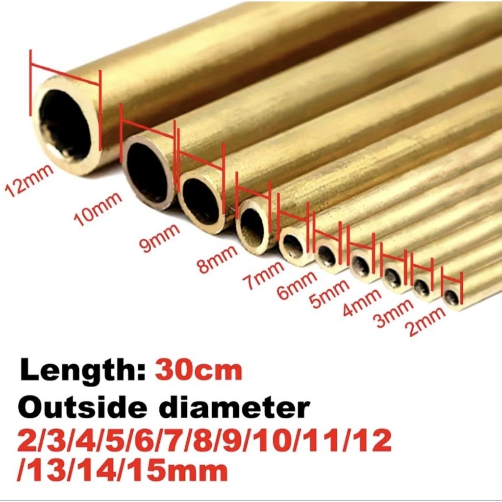 Pipa Kuningan / Pipa Kapiler Kuningan OD 1MM 2MM 3MM 4MM 5MM Panjang 30 CM
