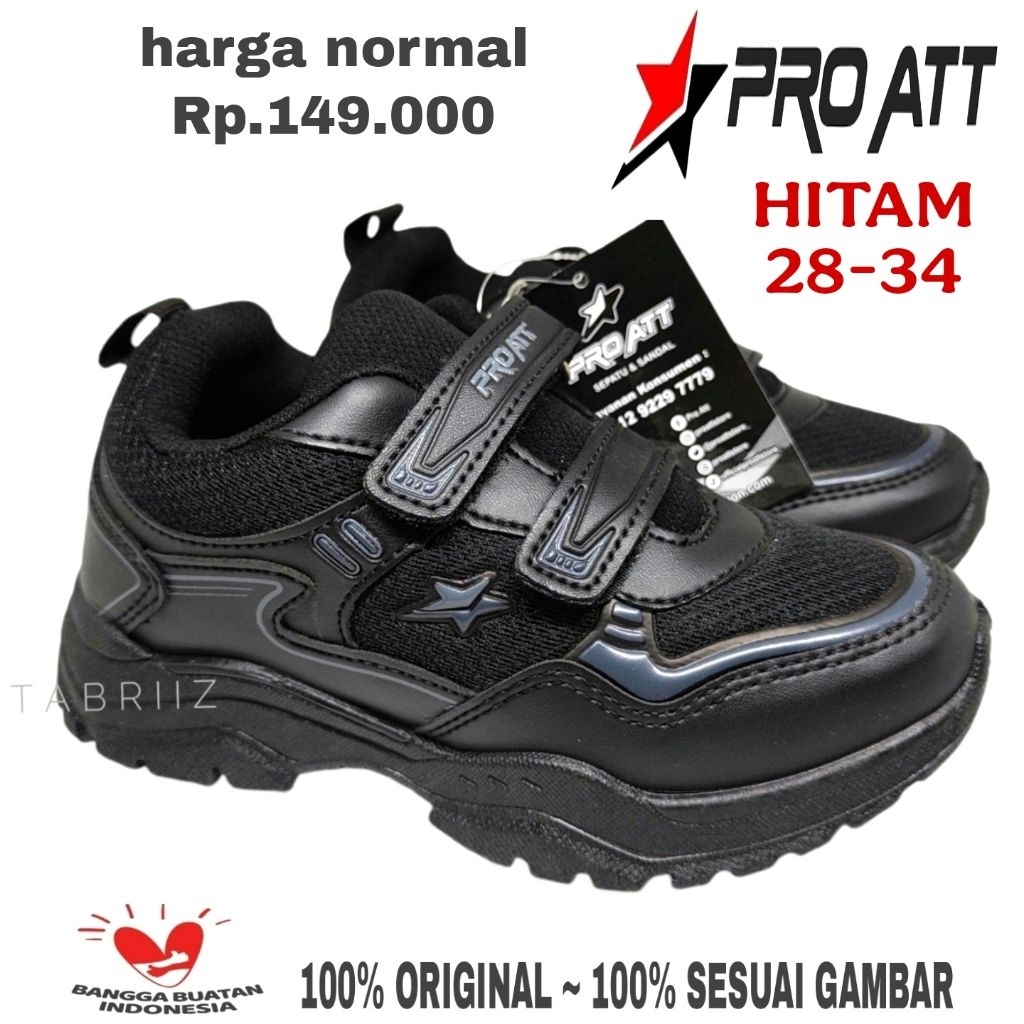 Sepatu PRO ATT HITAM POLOS 28-33 PRO ATT KIM 010 KWB 130 KSM 135 Sepatu Anak TK PAUD SD Sepatu Sekol