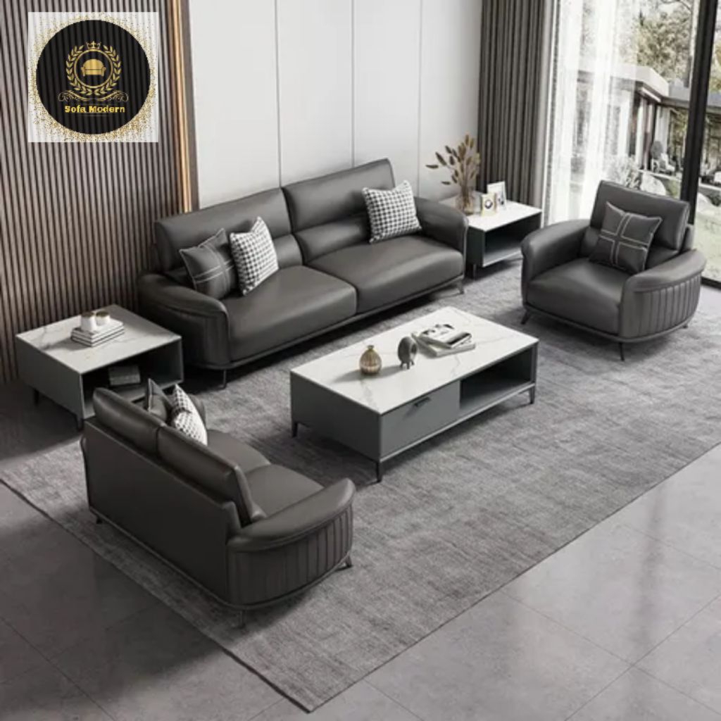 Sofa Set Kulit 221 Modern Minimalis Ruang Tamu Model Terbaru