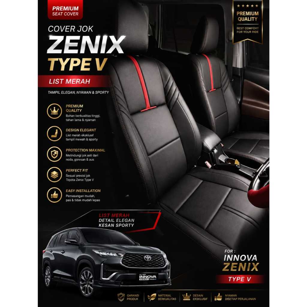Cover Jok Mobil Toyota Innova Zenix Type V 2023-2026 Desain Sporty, Perlindungan Maksimal
