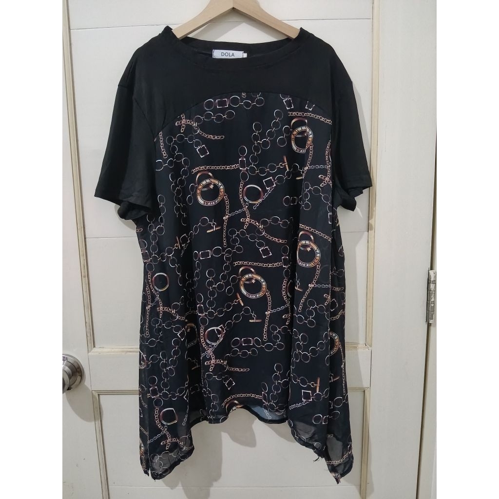 Blouse Hitam Kaos Mix Sifon Oversize LD 120 Panjang Elegan