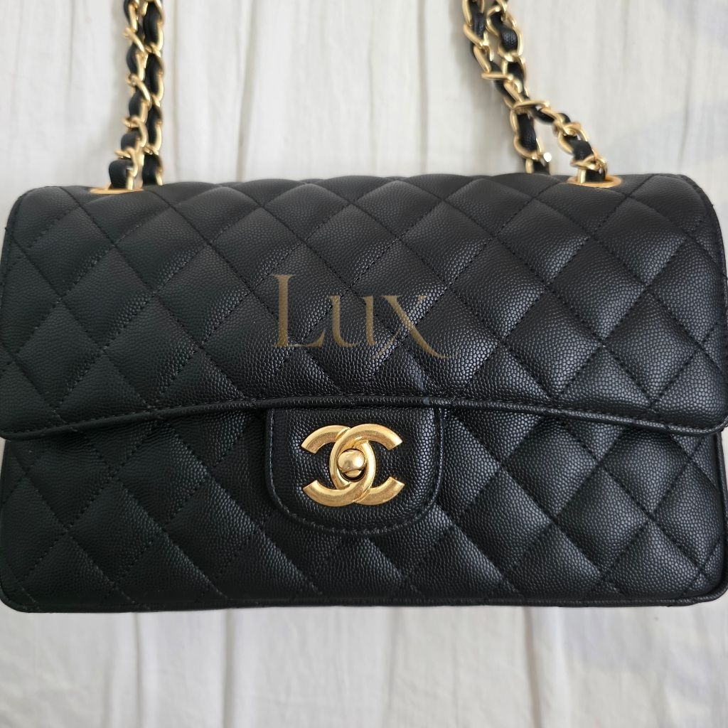 Lux Tas Chanel Classic Black Medium Flab Bag Leather Skin VIP Quality, Second Hand, Seperti Baru