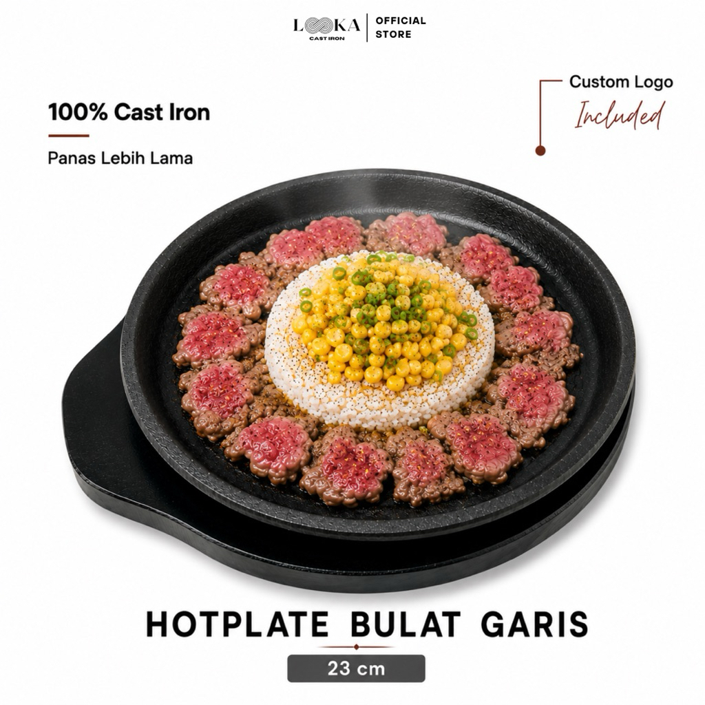 Looka Cast Iron Hot Plate Bulat Garis Pepper Lunch