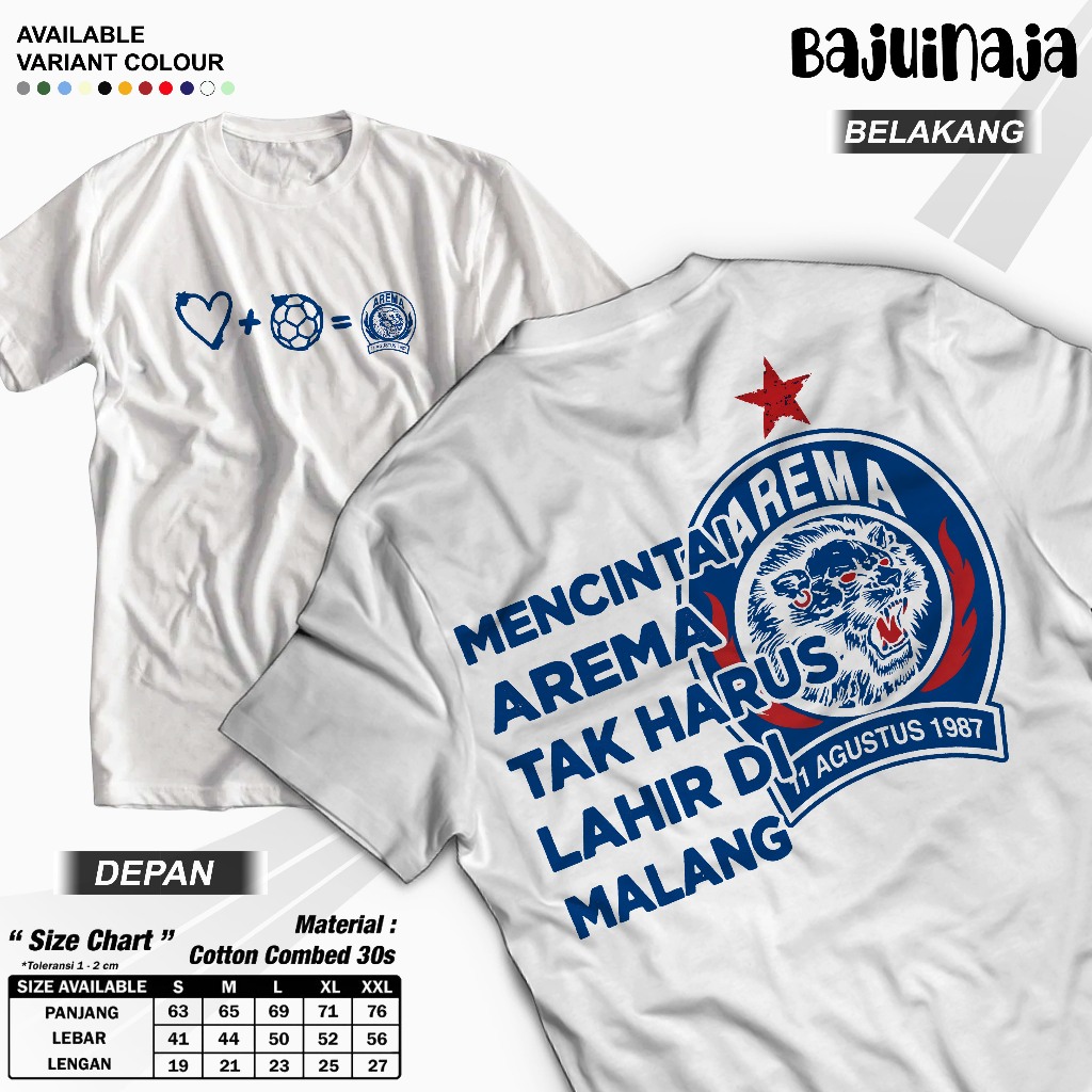 Kaos Arema FC - Thisrt Mencintai Arema Lengan Pendek Cotton Combed 30s Ukuran M-XXL