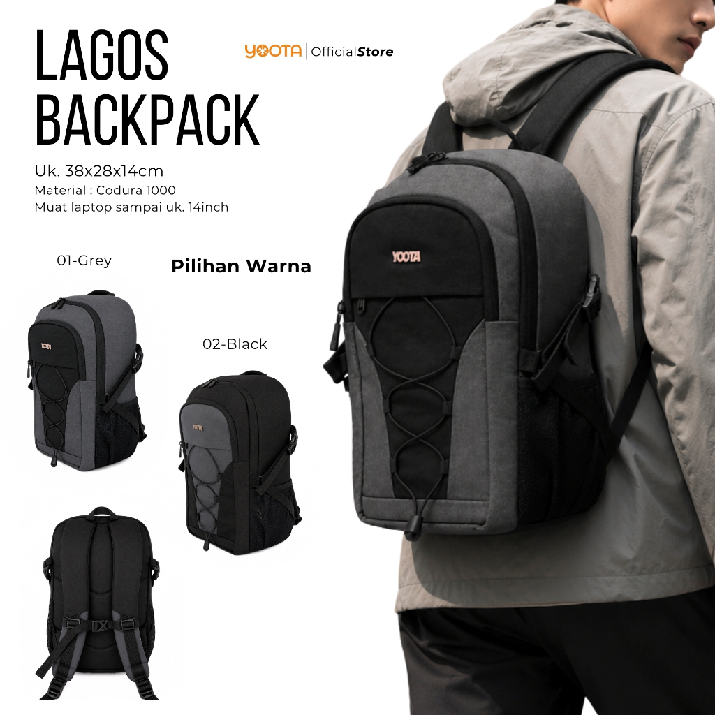 YOOTA Lagos Backpack Ransel Pria Casual Tas Laptop Kerja Kuliah Premium