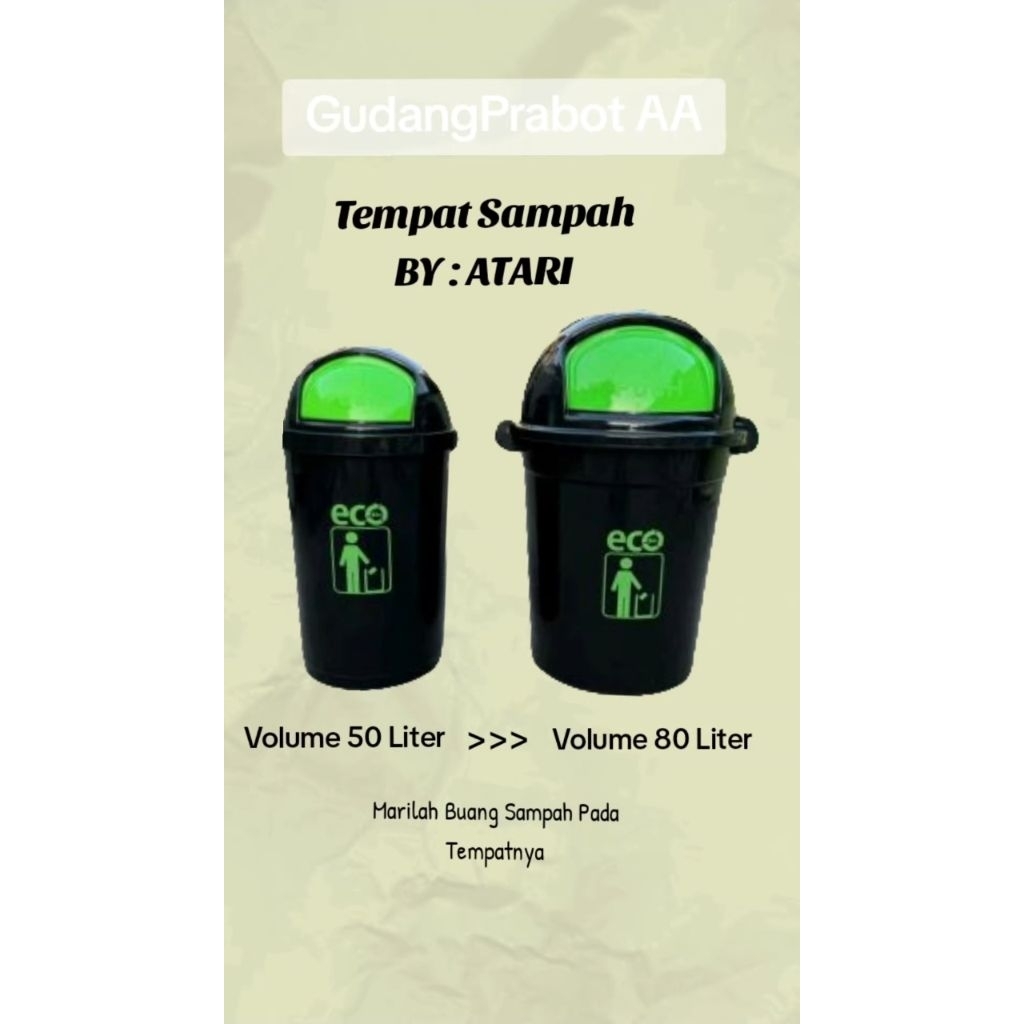 Atari - Tempat Sampah Bulat Push 50L & 80 L, Tempat sampah Indoor & Outdoor
