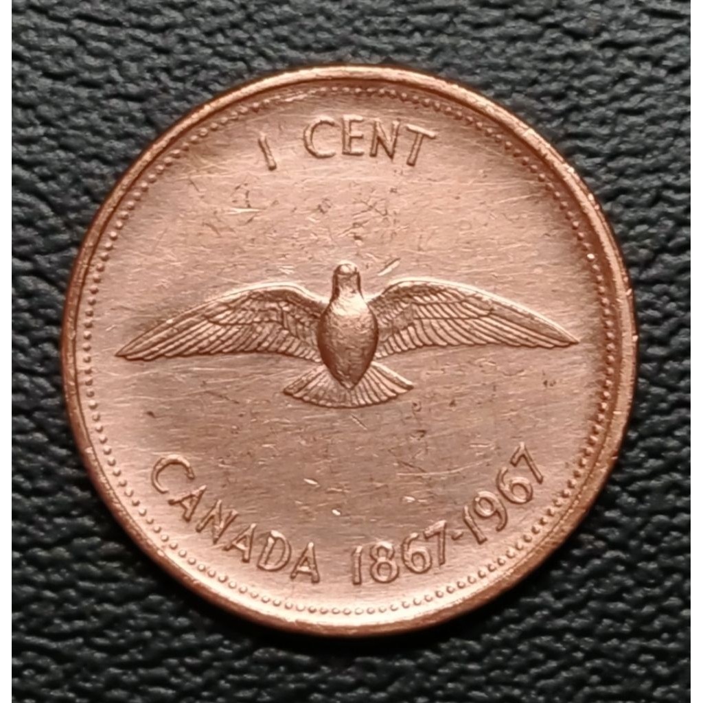 Koin Kuno Canada 1 Cent 1967 Peringatan 100 tahun Canada