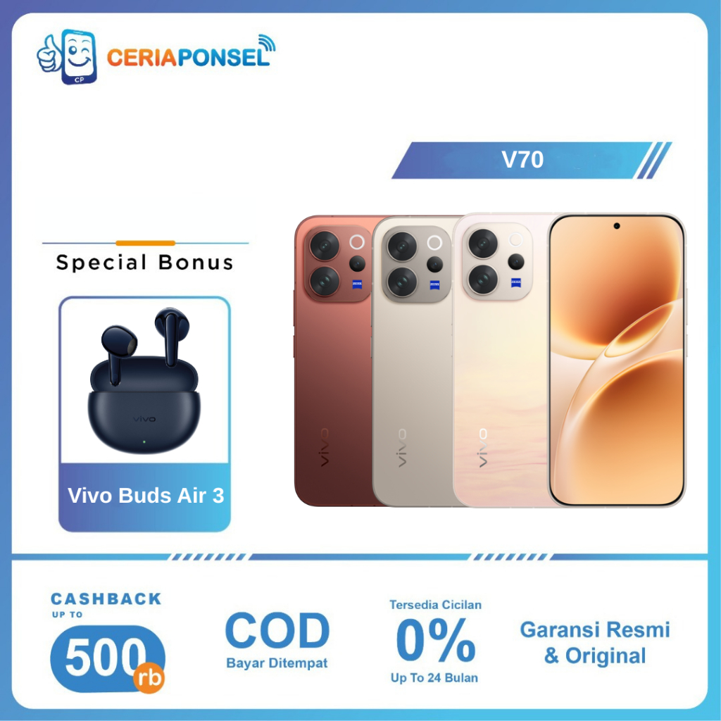 VIVO V70 5G 8/256GB & 12/256GB & 12/512GB Snapdragon 7 Gen 4 50MP 6500mAh 90W | Garansi Resmi VIVO I
