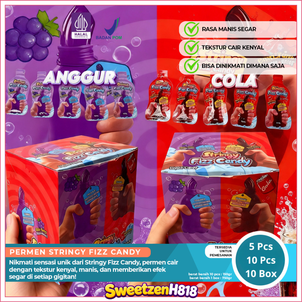 1 Box Squizzy Liquid Candy Stringy Fizz Candy - Permen Serat Elastis Sensasi Nikmati Ledakan Rasa Bu
