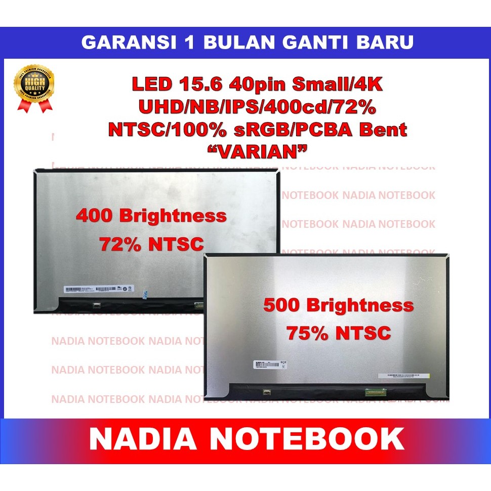 LCD LED Laptop 15.6 Inch 40 Pin Slim 3840x2160 Ultra HD UHD 100% sRGB B156ZAN03.6 - 400cd 100%sRGB