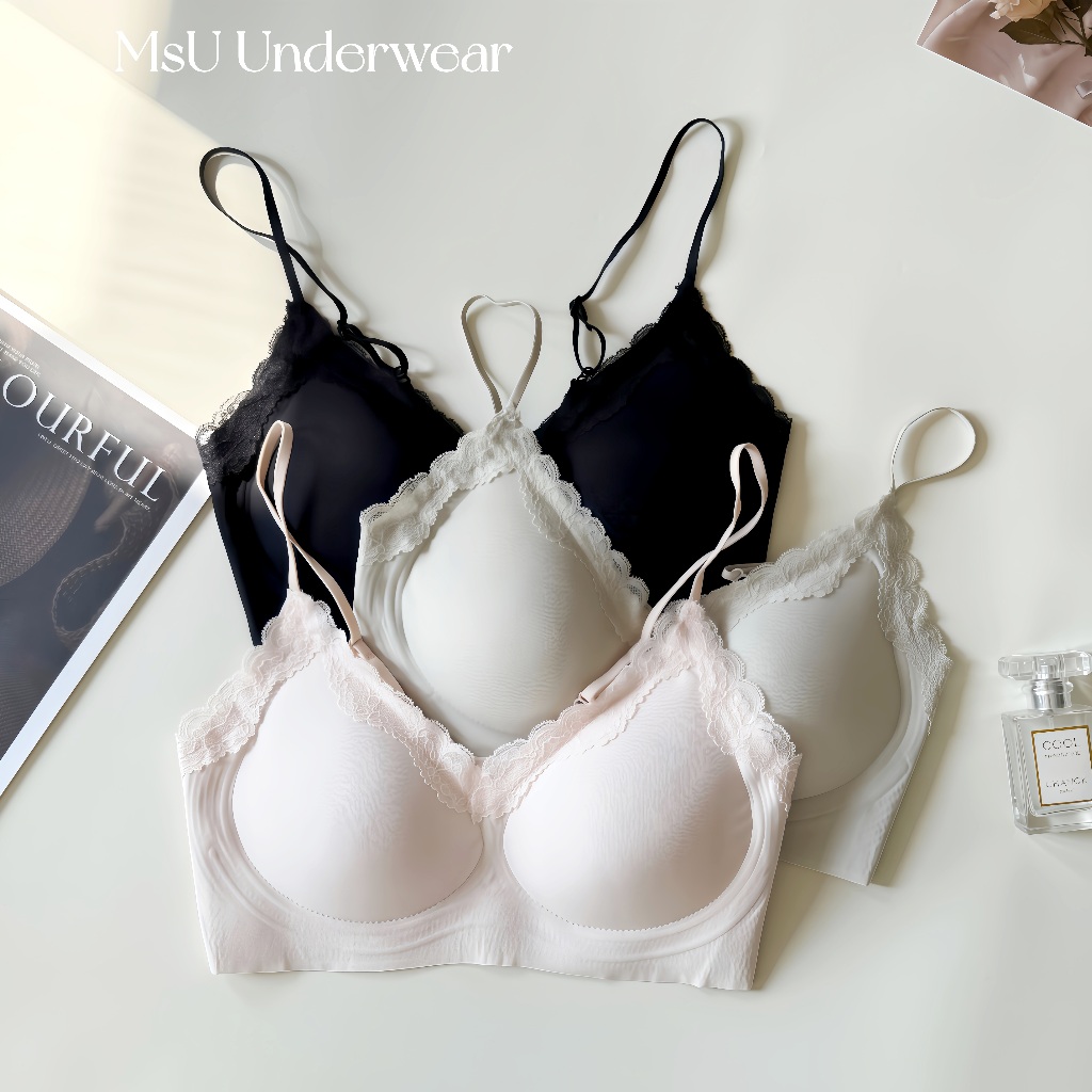 MsU Shop Bra Wanita Lace Deep V - Desain Payudara Seksi dengan Rendah, Bahan Rendah Halus Nyaman, Ta