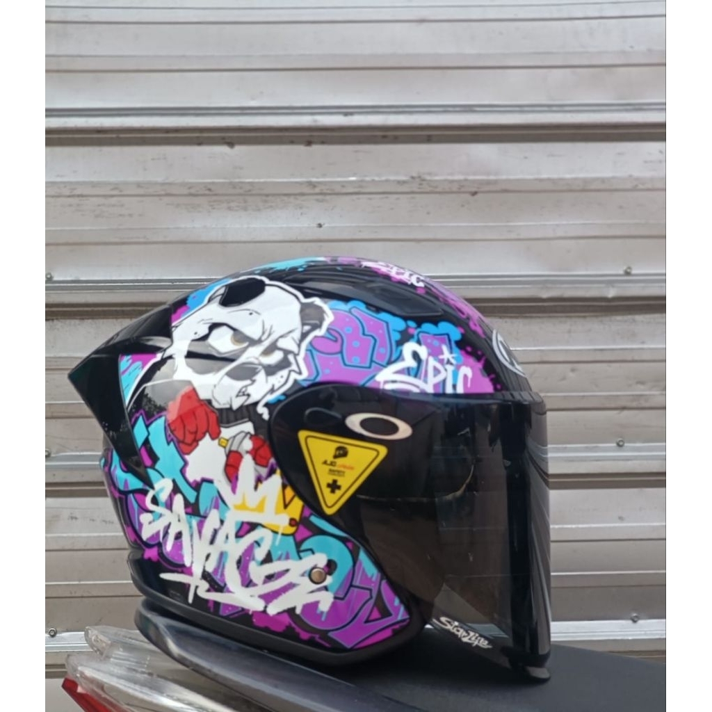 Helm Nhk R1 Elite Motif Mural Black tosca Paket Ganteng Venom Visor with Spoiler Singel Visor slot i