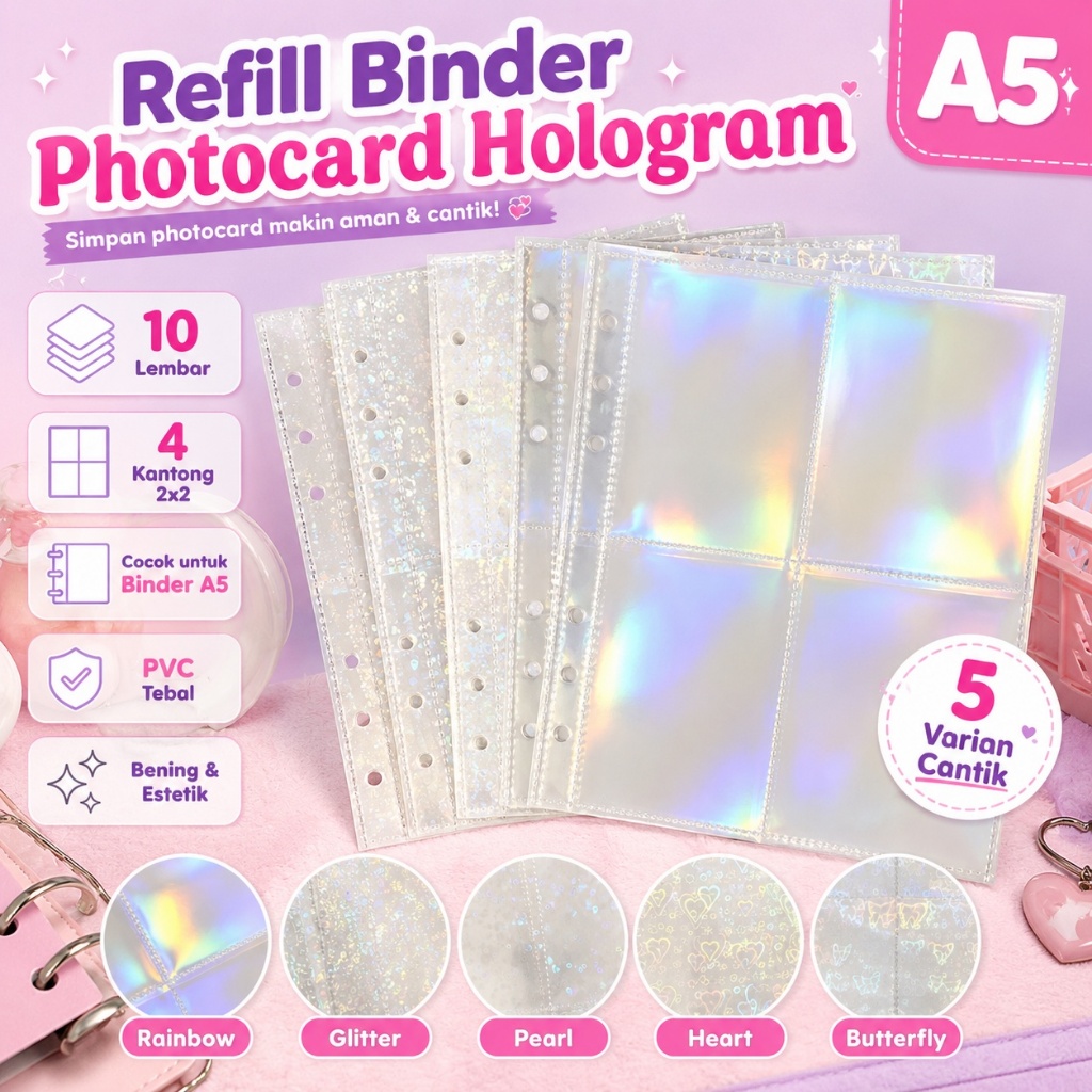 Photo Sleeve A5 4 Pocket 6 Ring Isi 10 Lembar Plastik Binder Photocard Holder PC MPC Kpop Idol