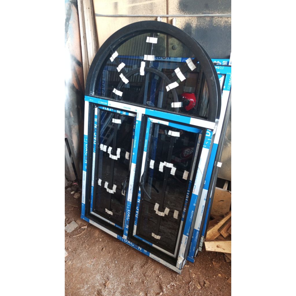 fuul set kusen jendela alumunium lengkung UkL80X120FerrPakingkayu