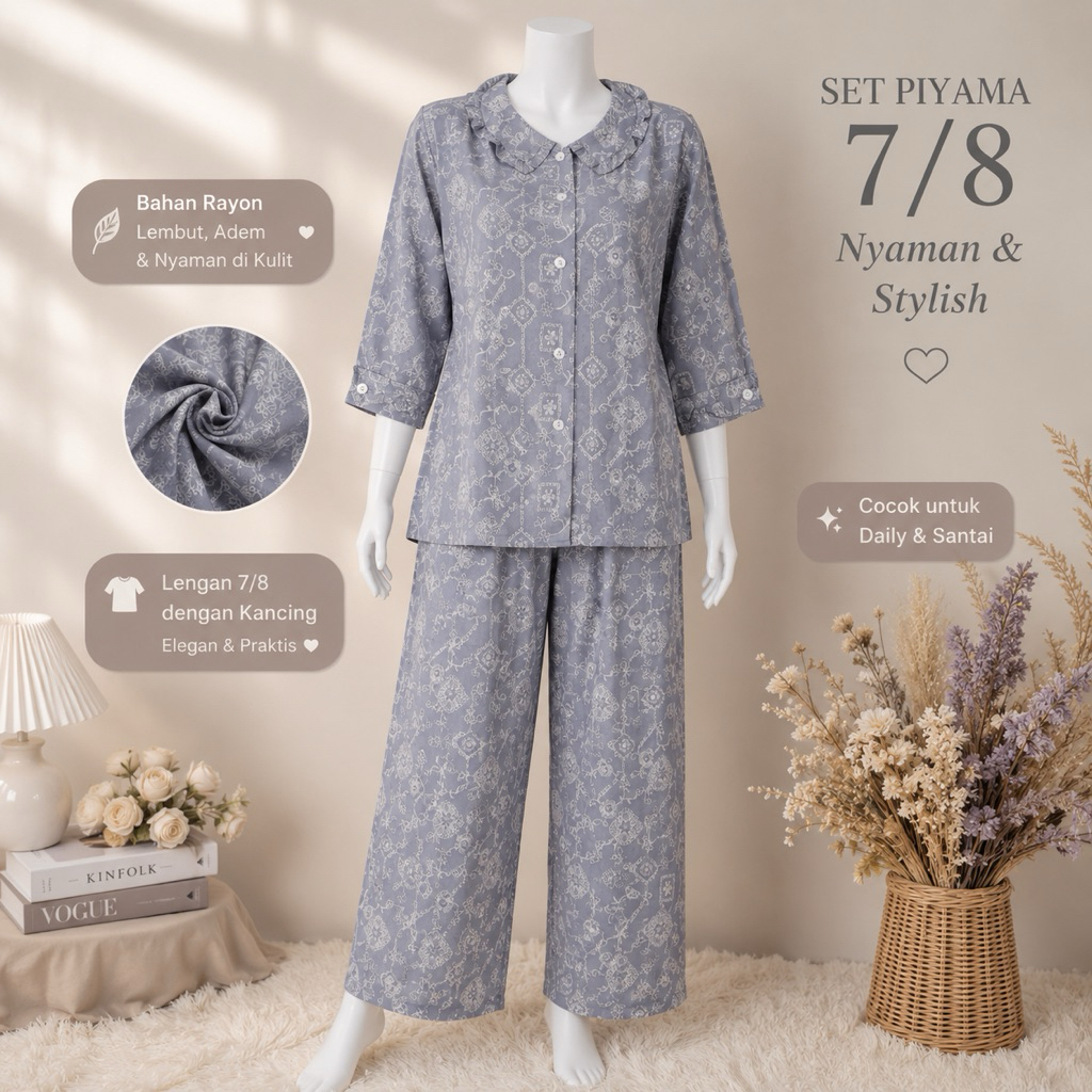 STELAN ABG RAYON SIE LIE CP LENGAN 7/8 | BAJU TIDUR SIE LIE | PIYAMA | COD