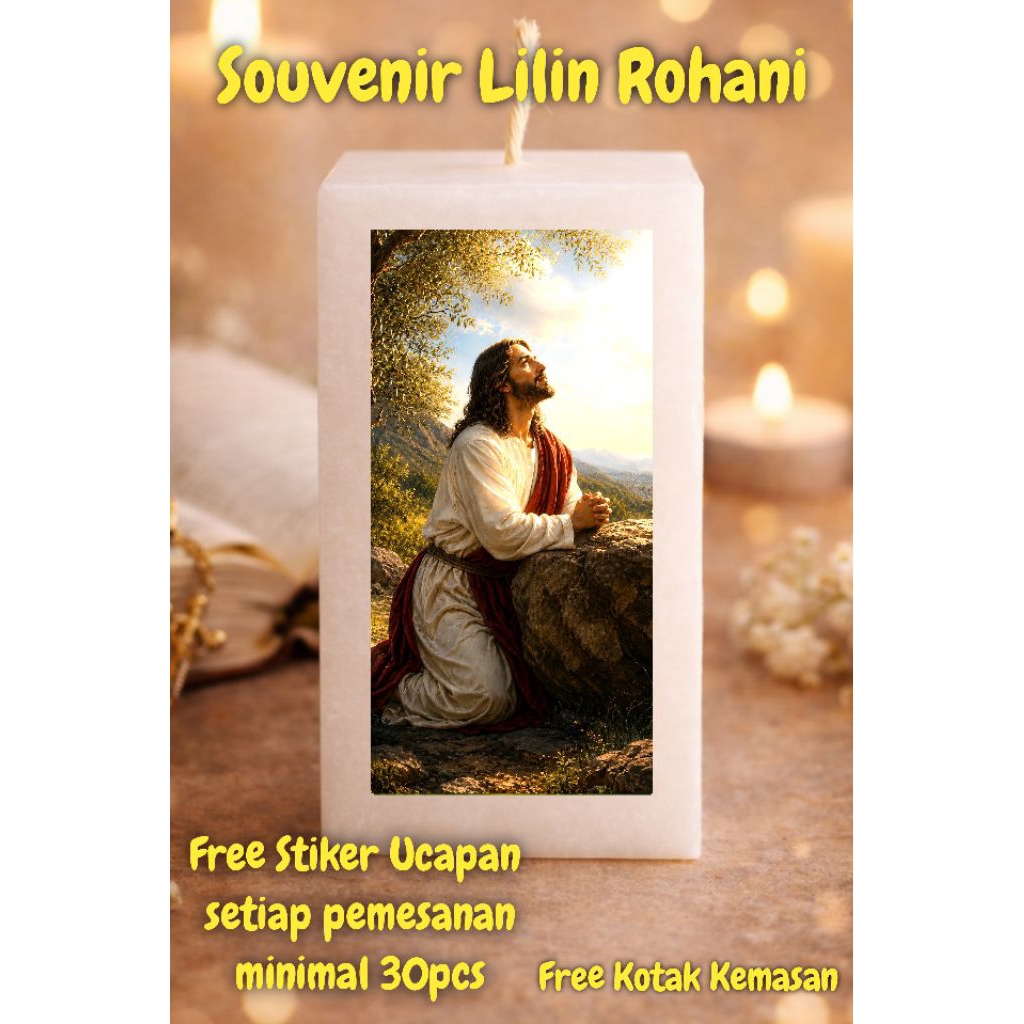 SOUVENIR TUHAN YESUS BERDOA LILIN GAMBAR DOA ROHANI / Lilin Doa / Lilin Souvenir / Lilin Kristen Kat