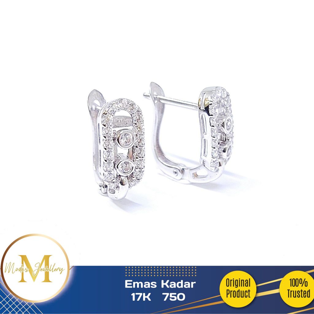 MODIS JEWELLERY - Anting Jepit Moving Putih - Emas 17k  750