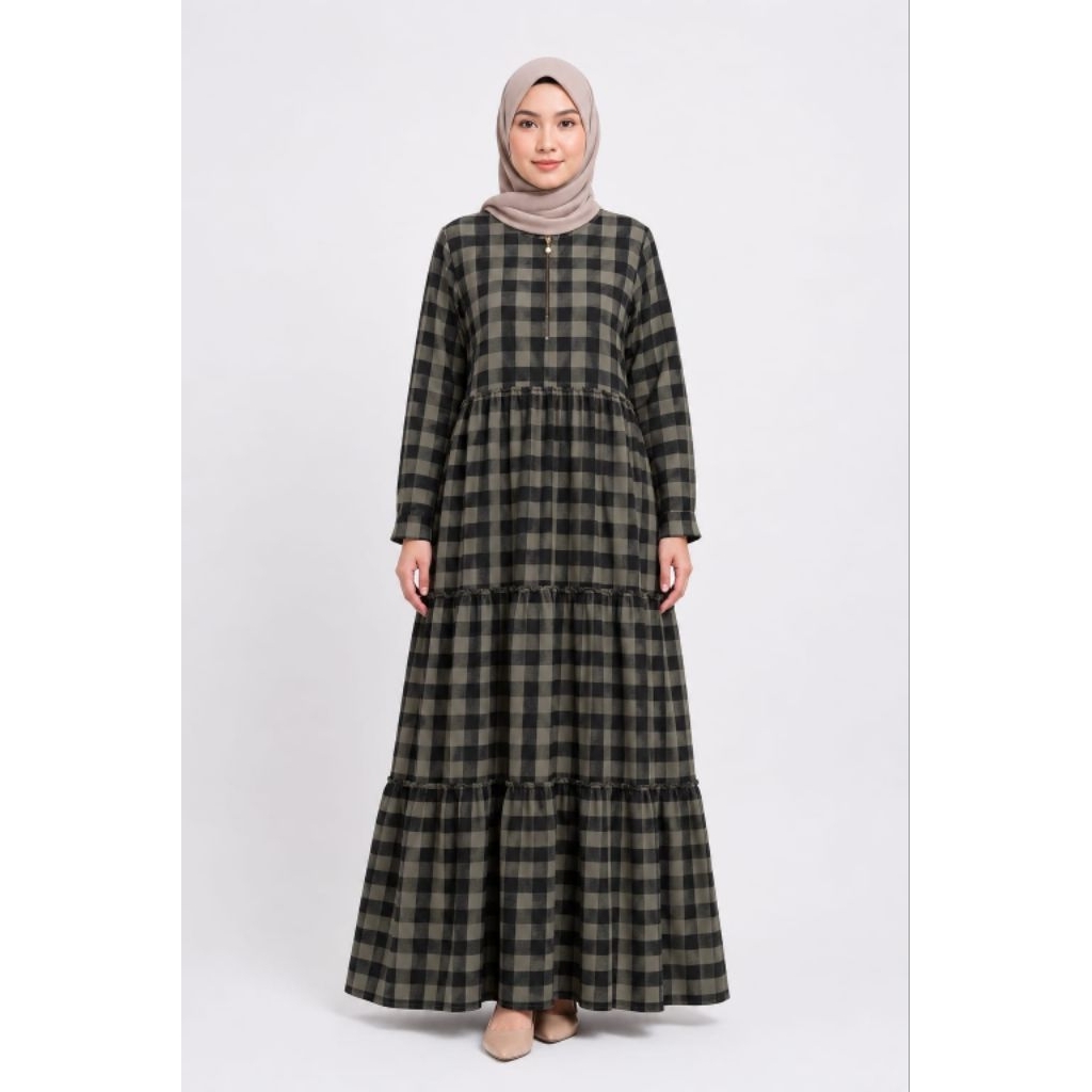 Gamis Rempel Susun Motif Kotak-kotak
