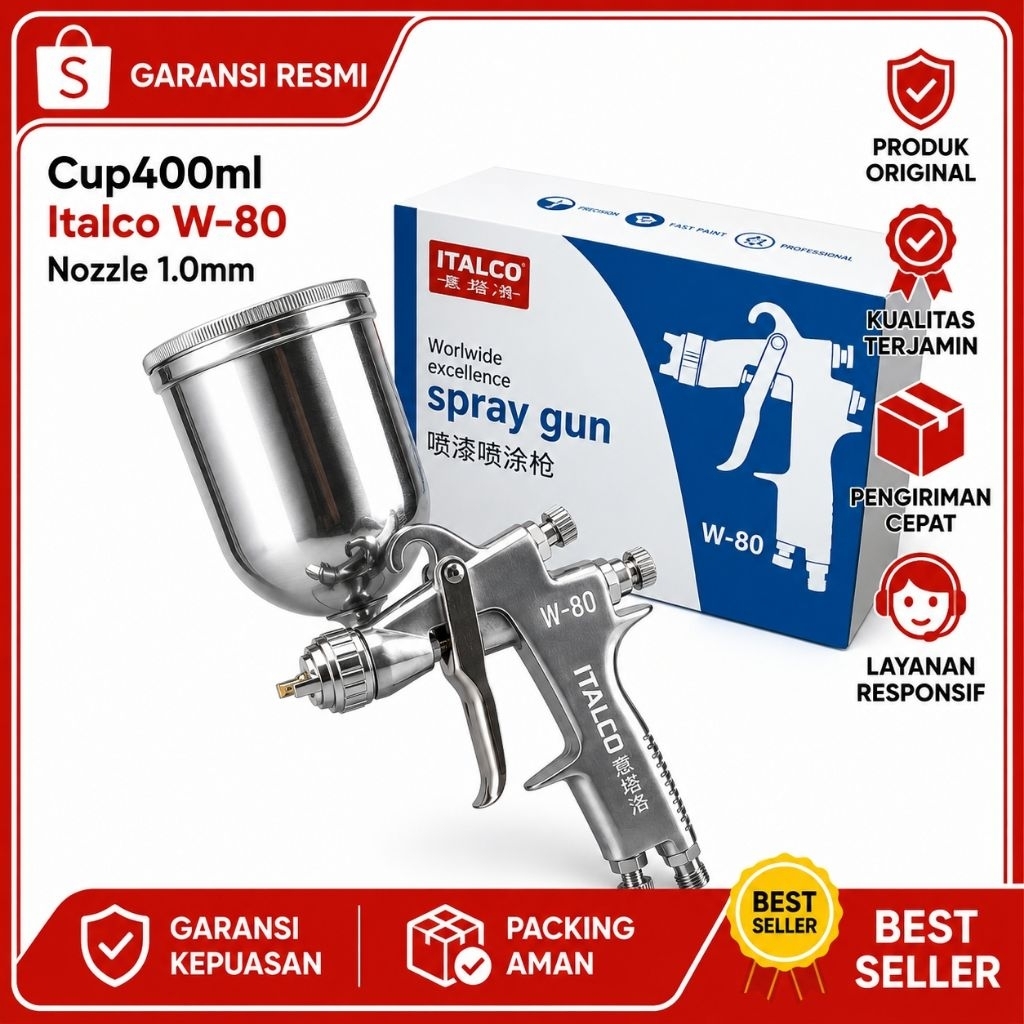 Spray Gun cat semprot italco W80 1.0mm cup 400ml Original Auto refinish gun