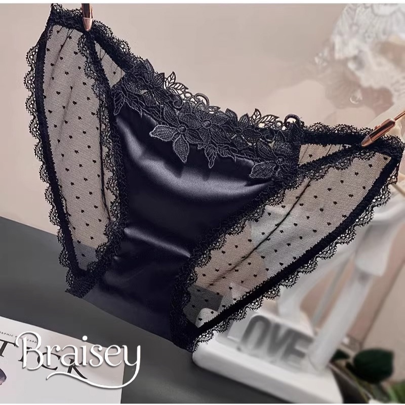 Braisey - Panties Underwear Lace Satin Flower Elegant