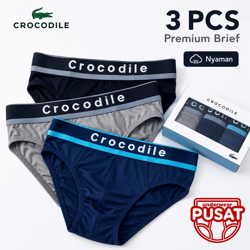 ( 3 Pcs ) Celana Dalam Pria Crocodile 521-234 Jumbo Anti Bakteri | CD Crocodile 234 Pria Dewasa