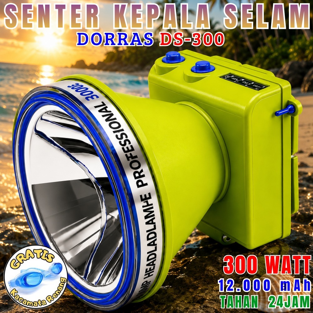 Promo Dorras Ds-300 Senter Kepala Diving Super Terang Daya 300watt | Senter Kepala Selam Kapasitas B