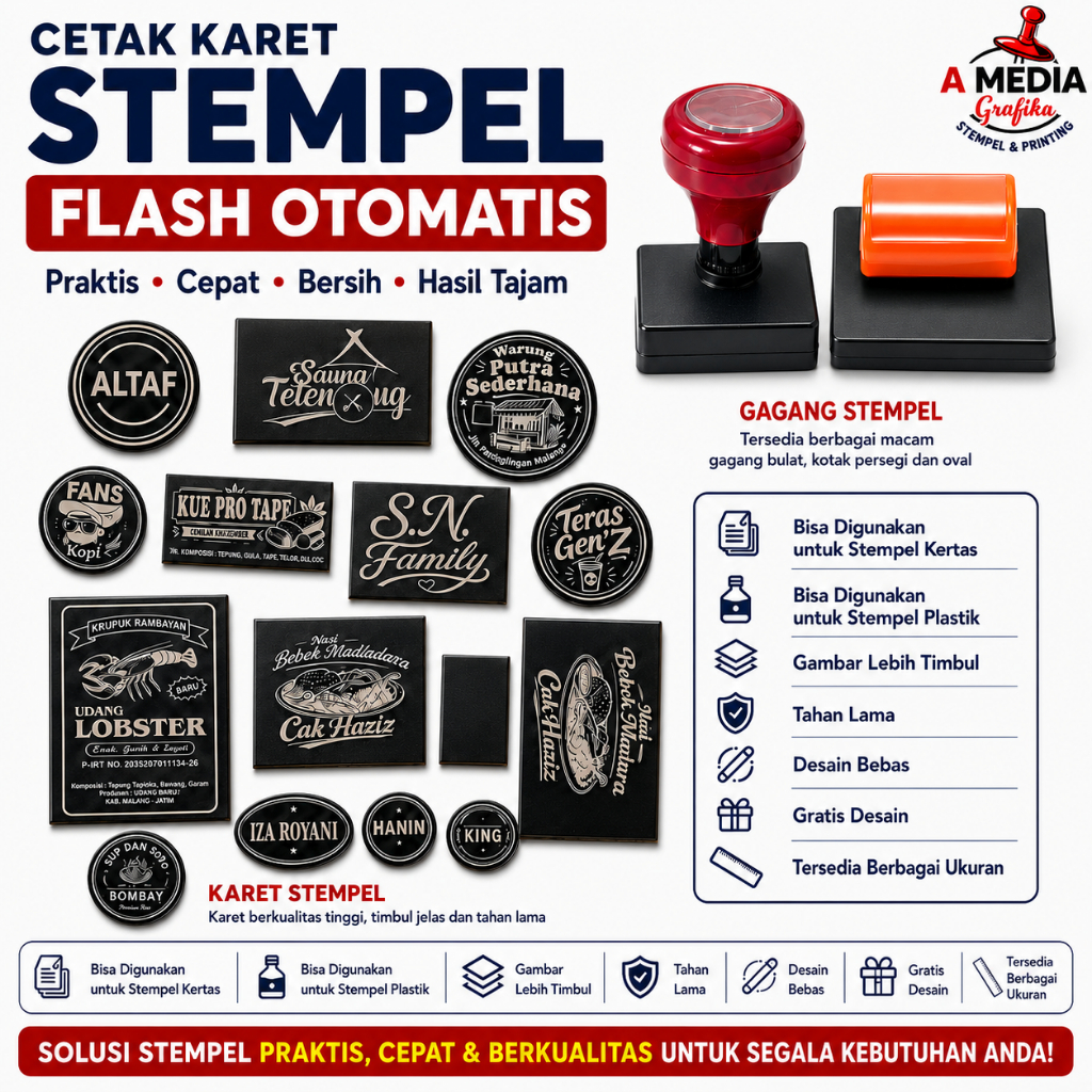 Cetak Karet Stempel Flash Otomatis Custom Desain Bebas Untuk Usaha Kemasan Produk