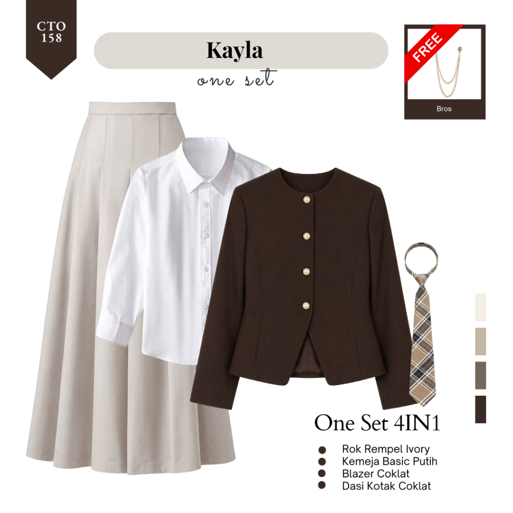 Outfit Yearbook Dark Academia ( Blazer Kemeja Rok Rempel Dasi ) Setelan OOTD Formal Vintage - CTO158