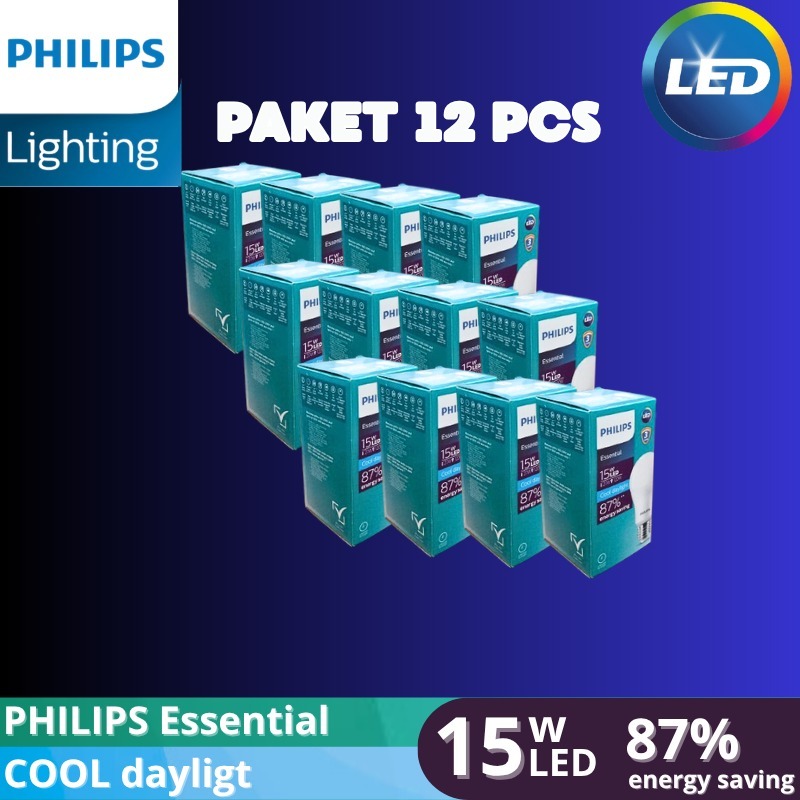 Philips  Paket isi 12 LED Essential 15W Putih - Asli Bergaransi