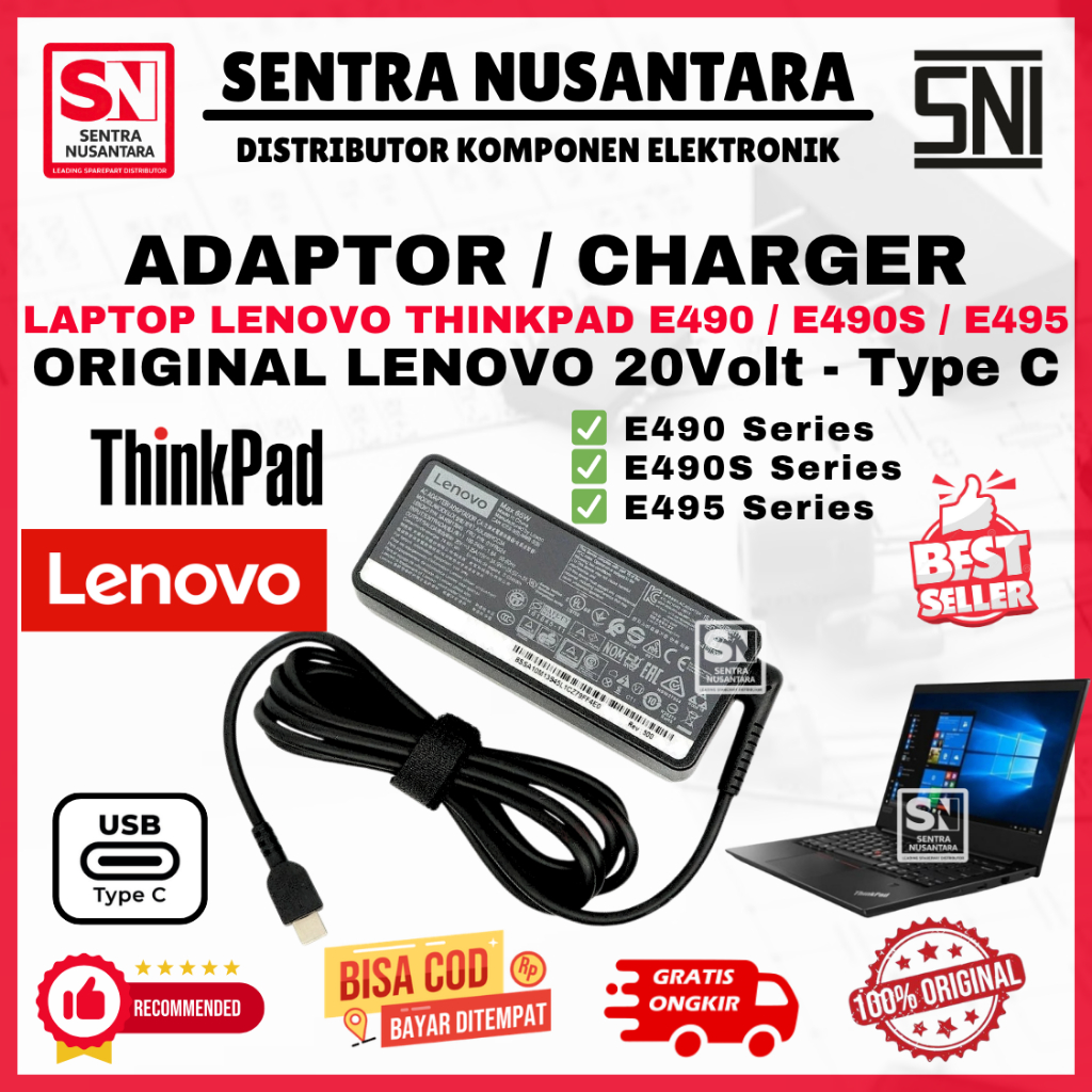Adaptor Charger Laptop LENOVO THINKPAD E490 / E490S / E495 Series | Adaptor Laptop LENOVO THINKPAD E