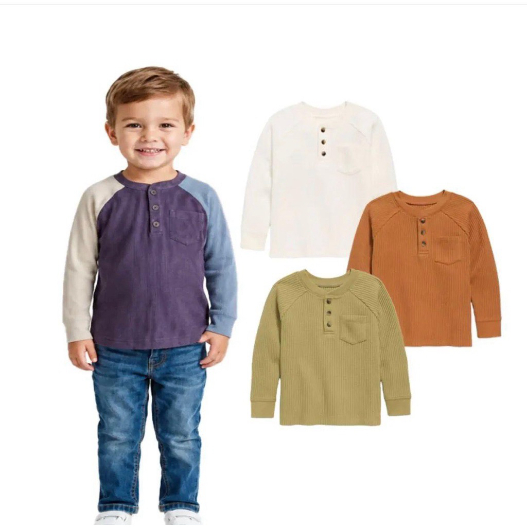 [READY STOCK] Old Navy Kids Henley Waffle Knit Long Sleeve