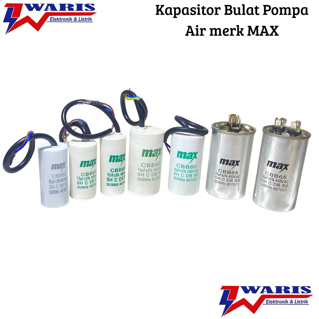 Kapasitor Bulat Merk MAX 8 10 12 14 16 20 30 Capasitor Pompa Air