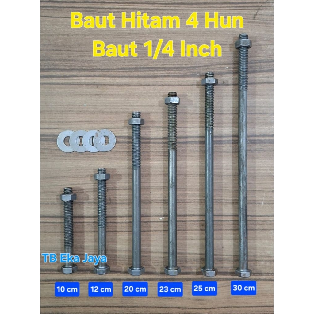 Baut Hitam 4 Hun Baut Hitam 1/4" Baut Mur Hitam Panjang 4" - 12"
